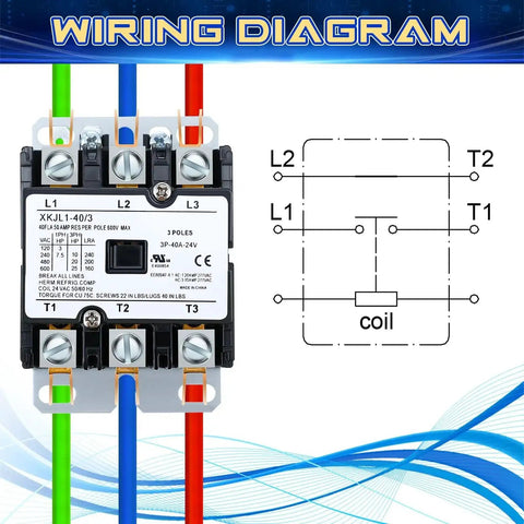 Beefy Three Pole 40 Amp HVAC Contactor With 24V Coil For Air Conditioners And Heat Pumps wiring diagram and relay image