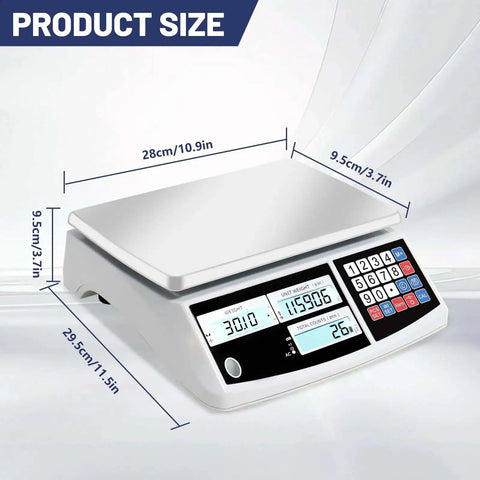 Heavy Duty Counting Scale For Coins And Parts With 66 Lb Capacity, 0.1 g Precision, Backlit Digital Display showing measurements
