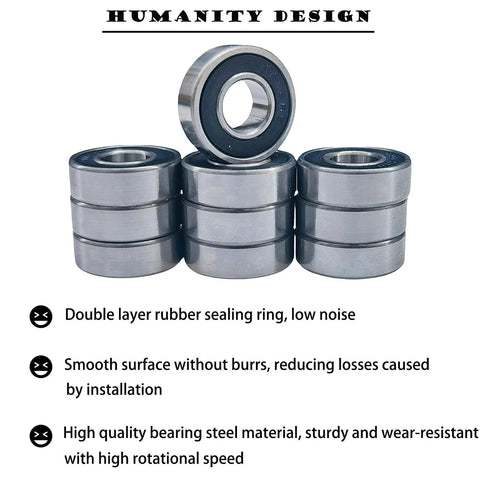 10 pcs R6-2RS bearings, 3/8 in bore, 7/8 in OD, 9/32 in width, double rubber sealed