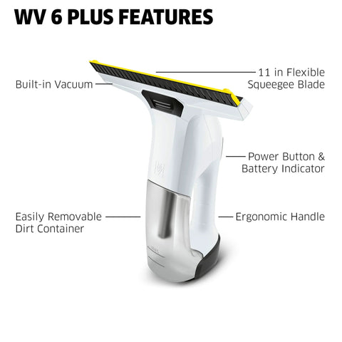 Kärcher WV 6 electric window vacuum squeegee with 11 in blade, built-in vacuum, ergonomic handle.