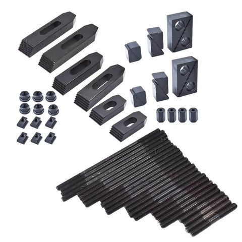 58 Piece T Slot Hold Down Clamp Kit For 7/16 Inch Table Slot Includes 24 Studs In Lengths 3 4 5 6 7 8 With 3/8-16 Threads
