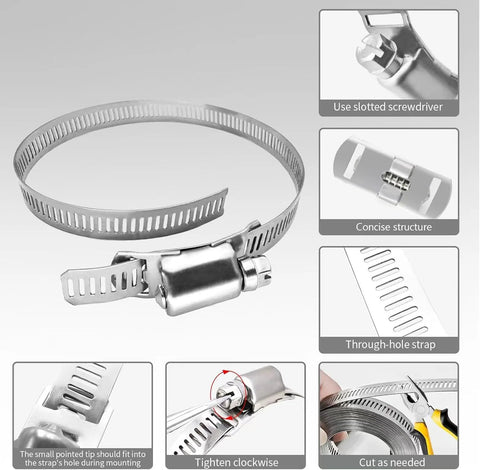 Amazon WSWECCL stainless steel worm-gear hose clamp band, cut-to-fit with 10 ft strap and 10 fasteners (304 SS)