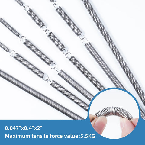 PPFEITOU extension springs, 18pc, 0.047x0.4x2 in, 304 stainless steel with hook ends.