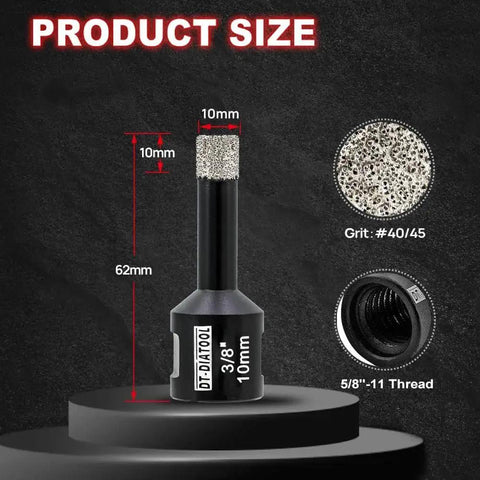 Diamond Core Drill Bit Set Vacuum Brazed Hole Saw 10mm with 5/8-11 Thread for Porcelain, Ceramic, Granite, Stone Drilling DT-DIATOOL