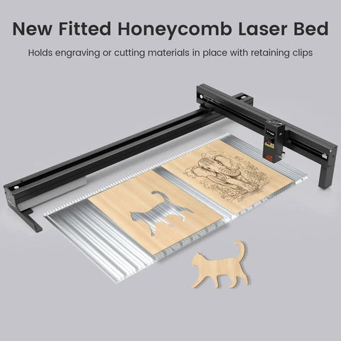 Honeycomb Laser Bed Modular Kit 400x400mm for laser engravers with wood cutting and engraving on aluminum bed.
