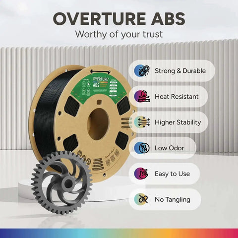 High-Strength ABS 1.75mm Filament For 3D Printers, Heat Resistant And Low Warping Black 1kg Spool with features