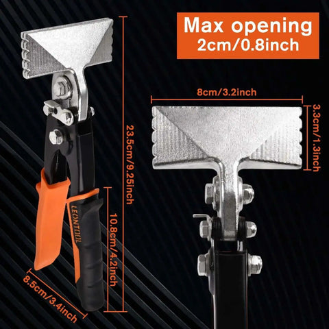 3 Inch Sheet Metal Hand Seamer With Straight Jaw Ergonomic TPR Handle Heavy Duty Metal Bender Pliers shown with dimensions