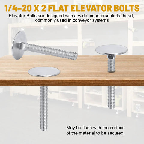 Elevator bolts, 1/4-20 x 2, zinc-plated, flat head, 10 pcs
