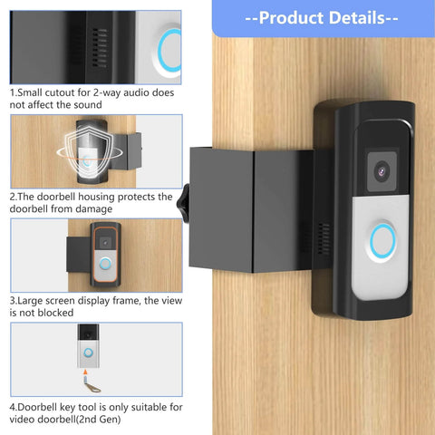 Anti-Theft Video Doorbell Mount No Drilling Bracket Fits Video Doorbell 2024 Release and Battery Doorbell Plus Pro 2020 Release shown installed with clear sensor.