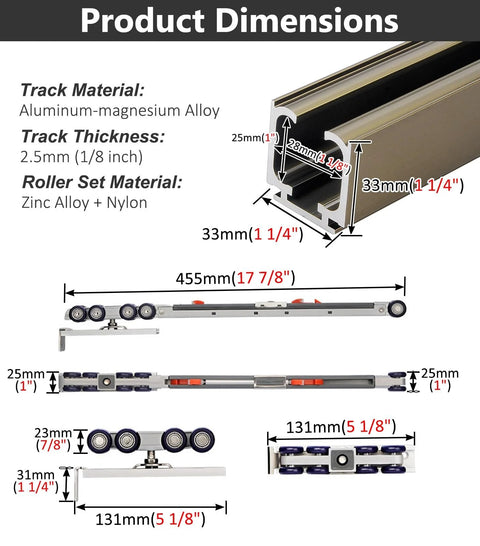 Soft Close Sliding Barn Door Track System For Interior Doors And Closets, 5.6 Foot Hardware Kit dimensions diagram