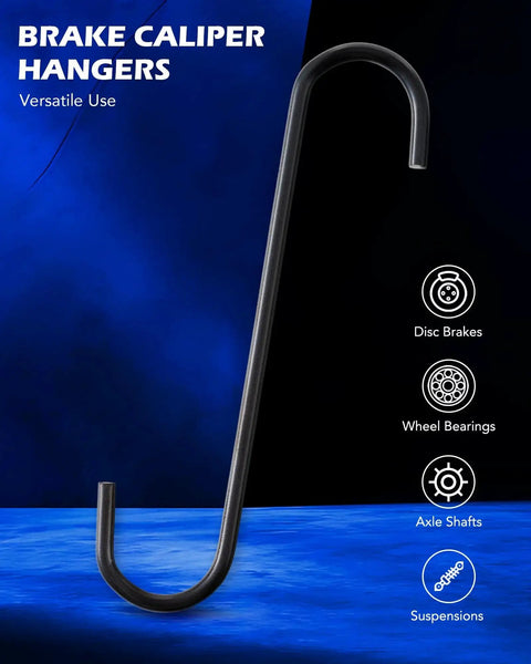 Black steel brake caliper piston compressor tool with a curved J-hook for universal caliper spreading