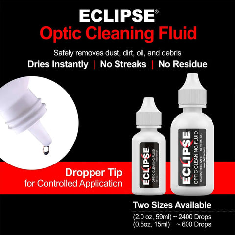 Optic Cleaning Solution For Camera Lenses And Sensors 15ml Dropper with detailed label and precise tip for application