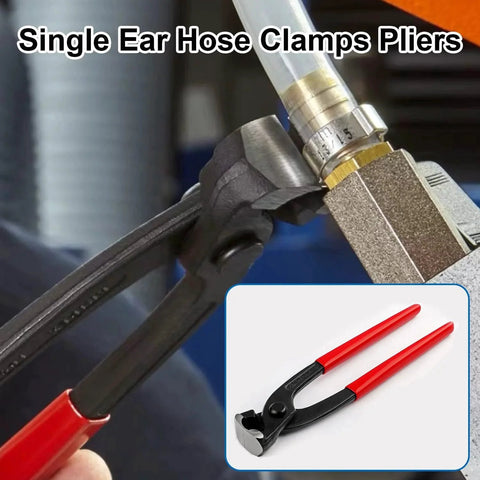 9 Inch Ear Clamp Pliers Hose Clamp Crimping Tool Carbon Steel Pinch Clamp Plier Install Remove Clamp Nail Puller Tool For Repairing Pipes And Fuel Lines Heavy Duty Construction For Lasting Strength And Easy Pipe Installation in use on pipe