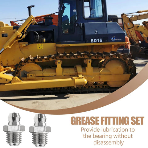 Grease fitting set, two chrome-plated M8 hydraulic zerk nipples, 8mm x 1mm, for excavators