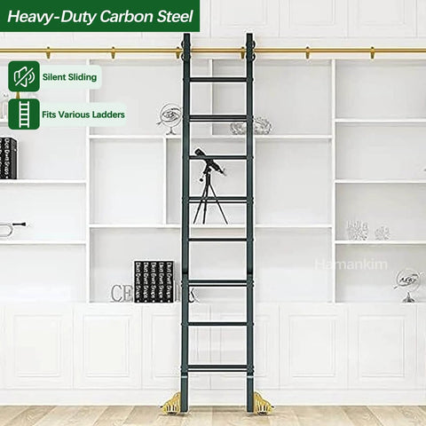 Heavy Duty Sliding Track Kit For Industrial Libraries And Shelving 330 Lb Capacity Carbon Steel Rail System With Round Tube Sliding Full Set No Ladders Included 8 Foot Track Kit Silent Smooth Rolling in library setting