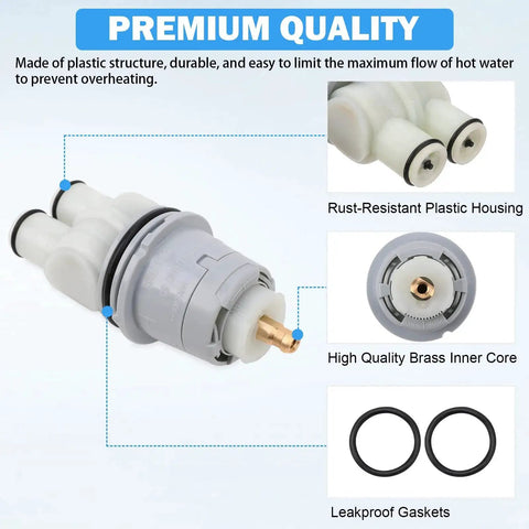 RP46074 Shower Valve Cartridge Replacement Kit For Delta 13/14 Series single-handle faucets, showing parts and materials.