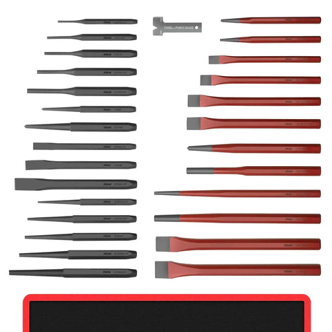 28 Piece Heavy Duty Punch And Chisel Set with Taper Punches, Cold Chisels, Pin Punches, and Center Punches on Display
