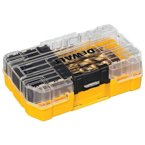 Titanium Nitride Coated 14 Piece Drill Bit Set For Wood Metal And Plastic With Connectable Storage System And Patented Bit Bar Design Clear Lid