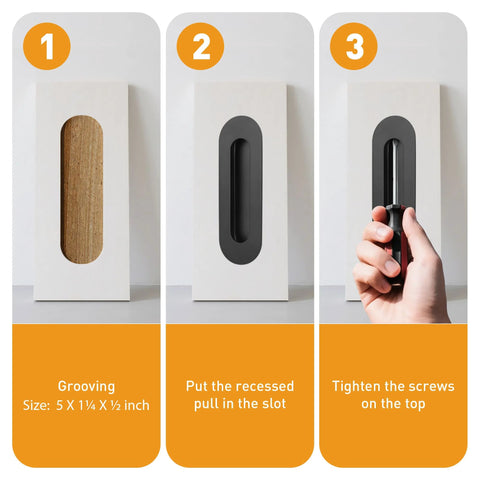 Installation steps for 6 Inch Oval Black Pocket Door Pull Heavy Duty Stainless Steel Finger Flush Pull For Closet And Sliding Barn Doors 2 Pack Durable Rust Resistant 304 Stainless Hardware