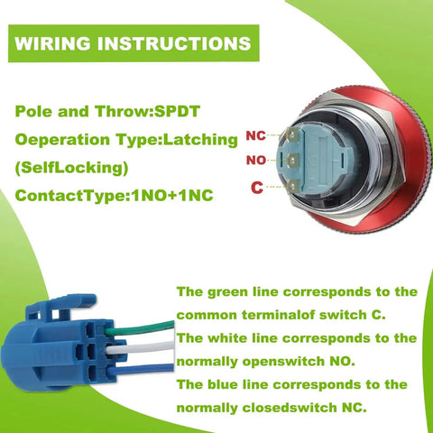 Wiring instructions for Emergency Stop Button Switch 22mm Mount With 12 To 220V 3A 1NO 1NC 1C SPDT Self Locking Latch