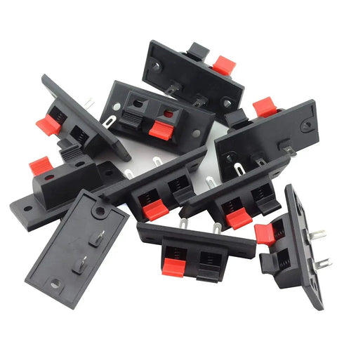 10 Pack Two Pin Speaker Terminal Block Two Way Amplifier Clip Test Plate Strip Connector For DIY Audio Projects Durable Red Black Plastic And Metal Build 45x21mm Mounting Pitch 35mm