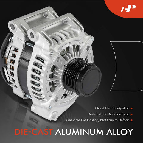 Rugged Alternator For Jeep Cherokee KL Series 2014-2022 3.2L V6 12V 180A With 6 Groove Decoupler Pulley Replacement Part P56029740AA TN4210007150 Lifetime Warranty, side view