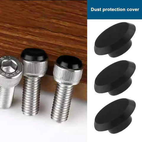 50 Pack Socket Head Screw Cover Caps For M6 Allen Screws shown protecting hex head screws, black, durable plastic