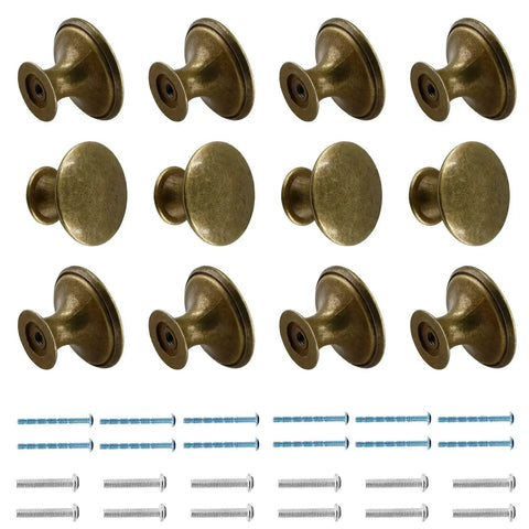 Brass Cabinet Knob Set Pack Of 12 With Mounting Screws Easy Install 1.18 Inch Round Drawer Knobs for kitchen cabinets and dressers