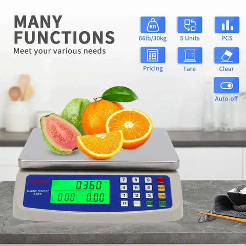 Pro Grade Digital Kitchen Scale 30Kg Commercial Food Scale 66Lb For Baking Bread And Meat, Stainless Steel, Price Computing LCD Display