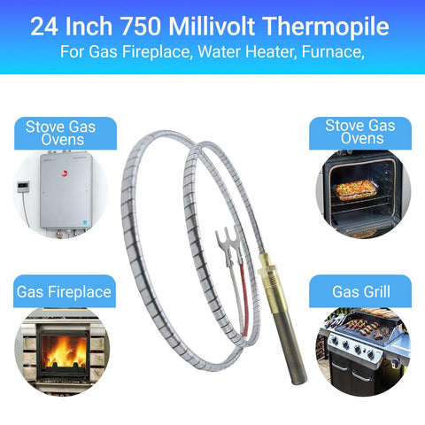 bizhala 24-inch universal 750mV thermopile generator with stainless steel conduit and two-wire sensor.
