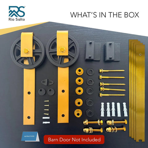 Gold Barn Door Hardware Kit With 78 Inch Track For Sliding Barn Door Big Wheel Industrial Hangers, brass finish parts