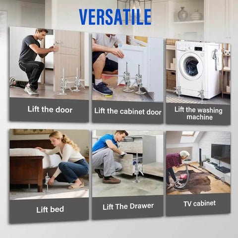 Versatile use of Two Pack Heavy Duty Furniture Lift Jacks With Anti Slip Pads 6 Inch Lift 440 Lb Weight Capacity Slow And Fast Descent.