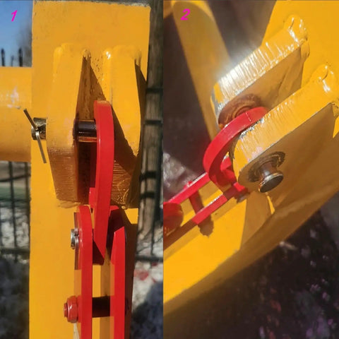 Automatic Decoupling Lifting Hook With Thickened Alloy Steel For Forklifts in close-up view showing metal components and joints