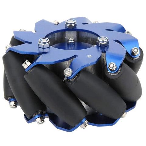 4 Inch Mecanum Wheel Omnidirectional Aluminum Drive Wheel With TPU Rollers For Robot Chassis, black rollers, blue aluminum frame