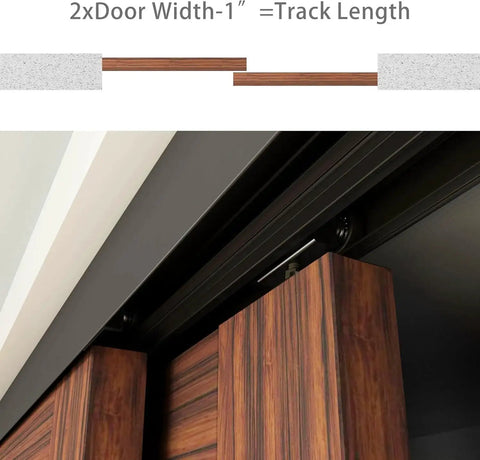 Heavy Duty Double Bypass Sliding Closet Door Track Kit Hardware For 48 Inch Pocket Door Rail Set Aluminum Alloy Black Finish