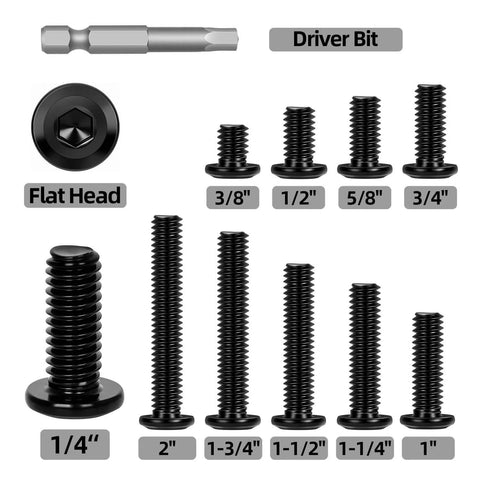 30 Pcs 1/4-20 X 1/2 Flat Head Socket Cap Screws Set With 304 Stainless Steel Black Coating Full Thread Furniture Bolts