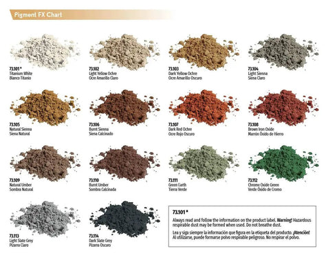 Rust And Corrosion Effect Pigment FX Set For Models And Dioramas, Natural Earth And Synthetic Pigments, color chart view