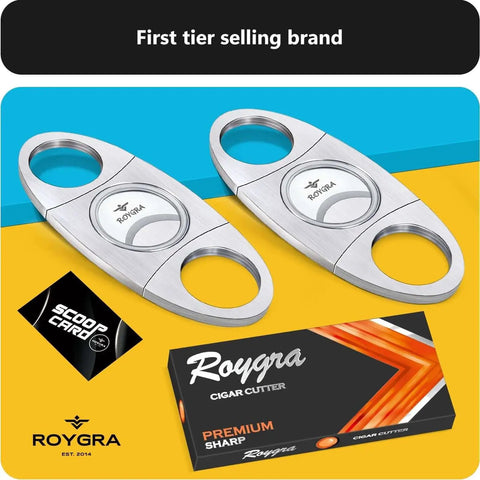 roygra Cigar Cutter Set (2 Pack), Guillotine Double Blade, Stainless Steel Accessories Tool in gift box