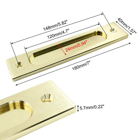 Two Pack 7 Inch Flush Pull Handles For Recessed Barn Doors And Pocket Sliding Doors Rectangular Finger Pulls In Brushed Gold Finish