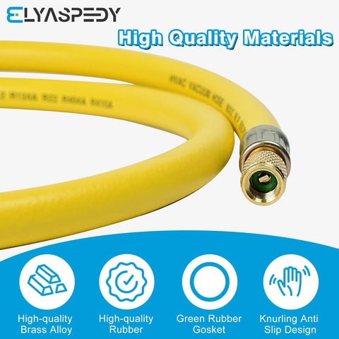 Refrigerant hose by ELYASPEEDY, yellow 3/8 in, 6 ft, 1/4 in flare-to-flare, 800 PSI, for R410A