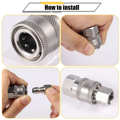 Pressure Washer Quick Connect Couplers Set One Quarter Inch Stainless Steel Fittings Male And Female NPT Compatible