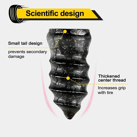 Close-up of a scientific design tire repair screw from the 60 Piece Tire Repair Screws Kit For Tubeless Tires With Two Sizes