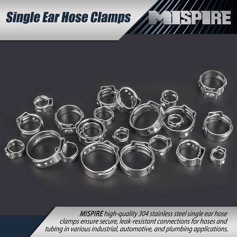 Single-ear crimp hose clamps by MISPIRE; 100PCS, 304 stainless steel, 10.3–11.8mm for automotive and plumbing
