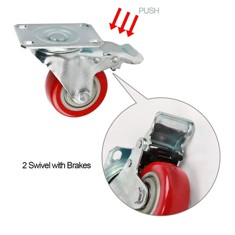 Heavy Duty Three Inch Fixed Caster Wheels Four Pack with Polyurethane Casters and Forged Metal Chassis, swivel with brakes detail