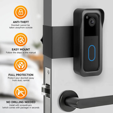 Anti Theft Metal Doorbell Mount With Rain Cover For Blink Video Doorbell Gen 1 And Gen 2 installed on door