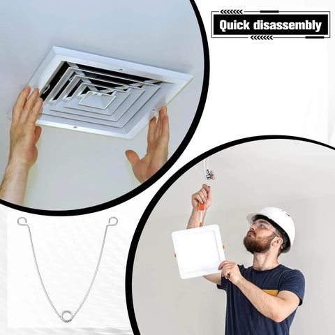 Six Pack Recessed Light Spring Clips Set, shown being installed by a man holding the ceiling panel with torsion clips visible.