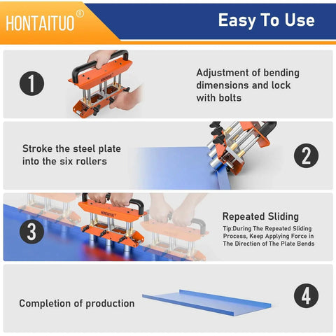 Four-step guide using Three Station Edge Roller Bender for Metal Roofing and Sheet Metal Projects with 0 to 90 Degree Bends