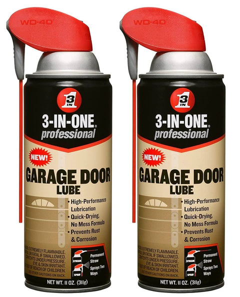 3-In-One Professional Garage Door Lubricant, 11 Oz Aerosol Can, Quick-Drying No-Mess Formula That Fights Rust And Corrosion, 2 Pack