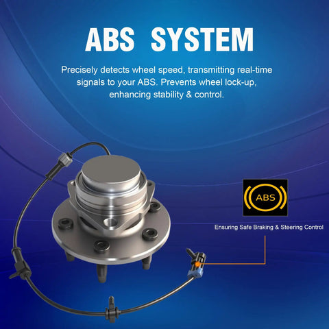 Front Wheel Hub Bearing Assembly Fits 1999 To 2004 Silverado 1500, 2000 To 2006 Tahoe, shown with ABS system description