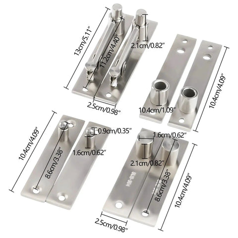 Pivot Hinge 2 Sets Heavy Duty Hidden Door Hinge For Bookcase Cabinets Sleek Center Hung 360 Degree Rotation Shaft With Easy Installation And Secret Hardware For Modern Minimalist Interiors, shown with precise measurements.